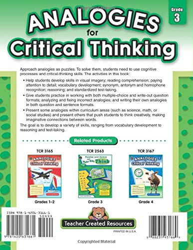 Analogies for Critical Thinking Grade 3 back cover
